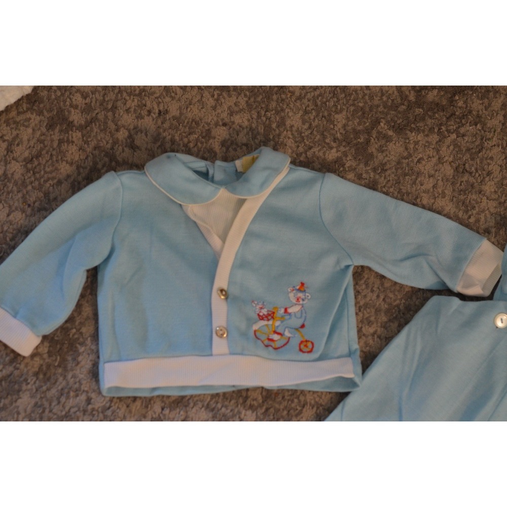 Tiny Tots Original Vintage Infant Clothing Size 3-6 Blue Overalls & Sweater 2pc